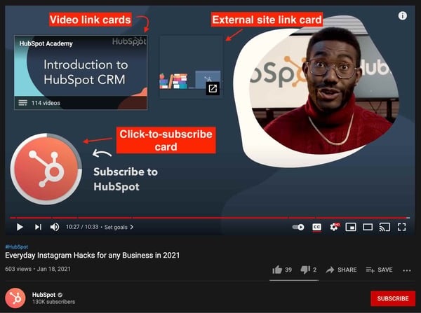 youtube end cards with subscription, external link, and video link demo